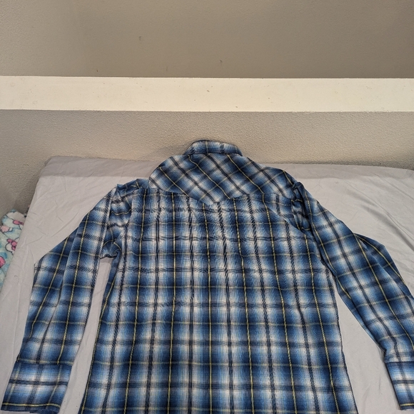 90's Wrangler Blue Plaid Pearl Snap Long Sleeve SZ Large - Picture 6 of 6